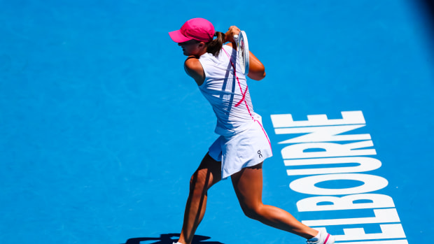 Iga Swiatek hits a shot during the 2024 Australian Open.